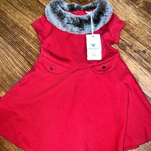 Red dress with faux fur collar